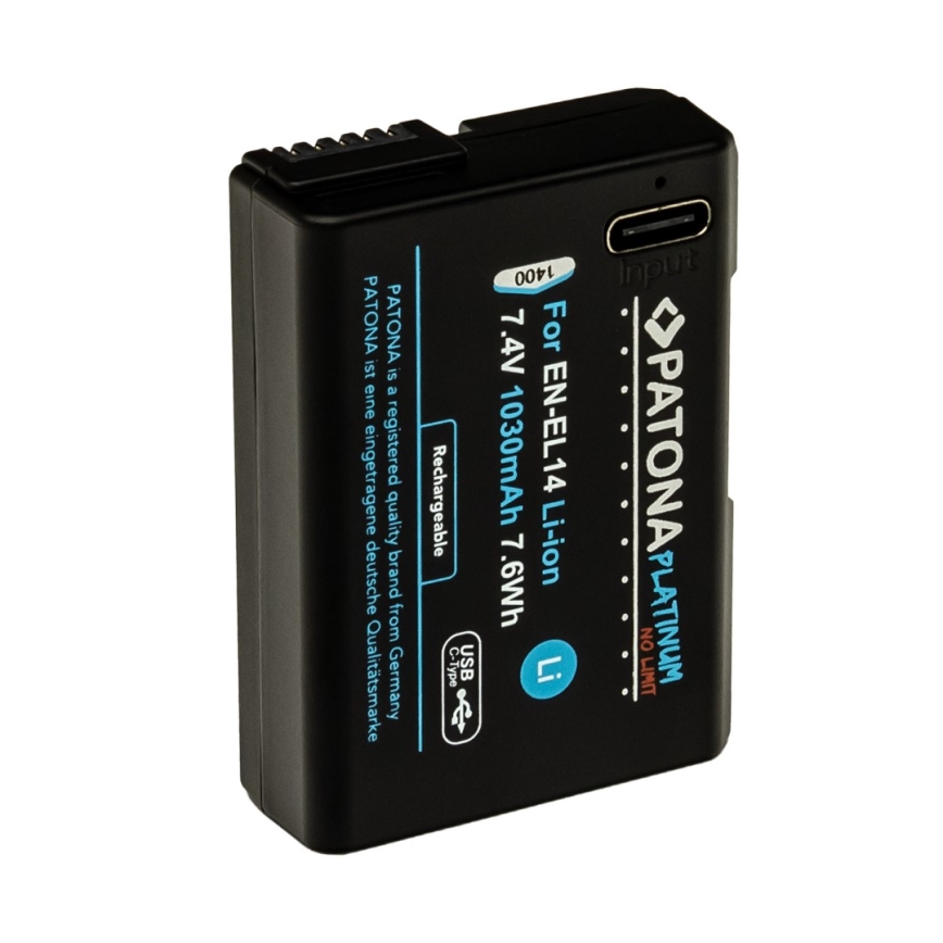 PATONA - Bateria Nikon EN-EL14/EN-EL14A 1030mAh Li-Ion Platinum USB-C carregamento