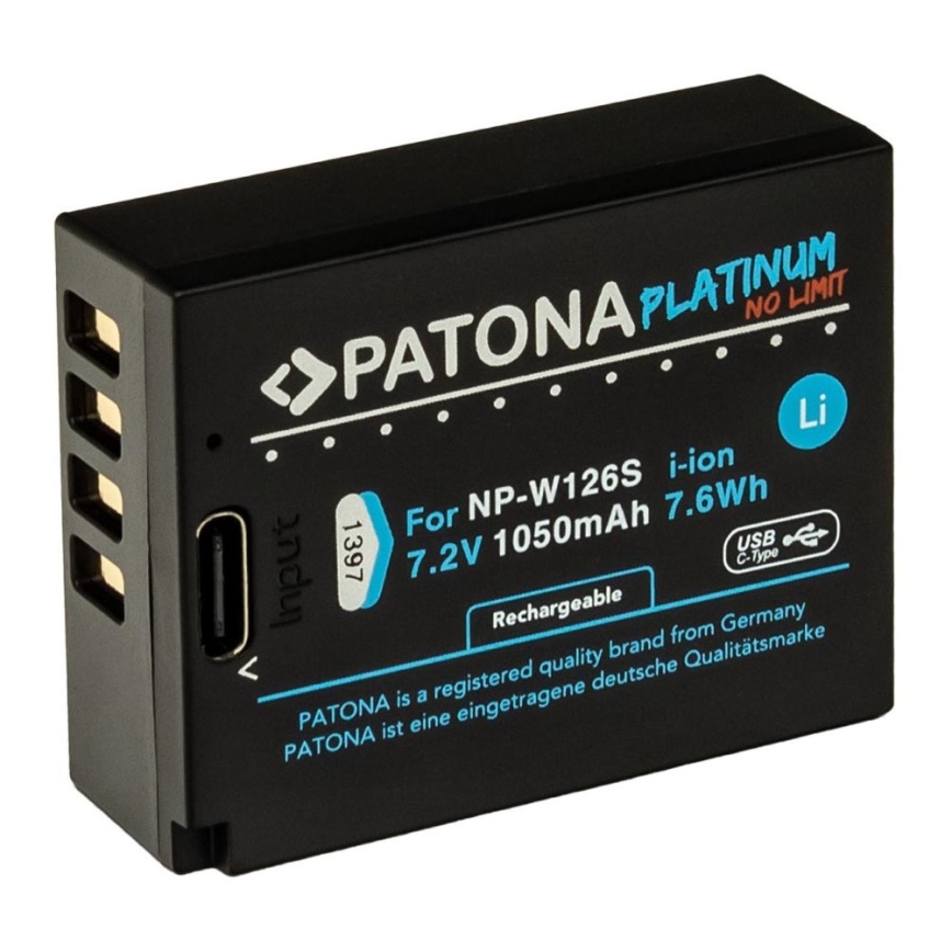 PATONA - Bateria recarregável Fuji NP-W126S 1050mAh Li-Ion Platinum com carregamento USB-C