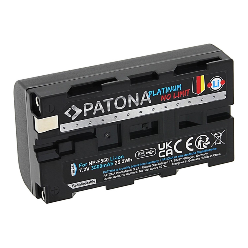 PATONA - Bateria recarregável Sony NP-F550/F330/F570 3500mAh Li-Ion Platinum com carregamento USB-C
