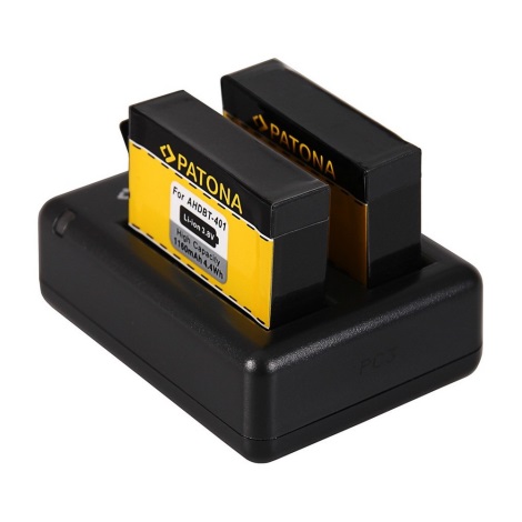PATONA - Carregador Dual GoPro Hero 4 USB + 2x bateria Aku 1160mAh