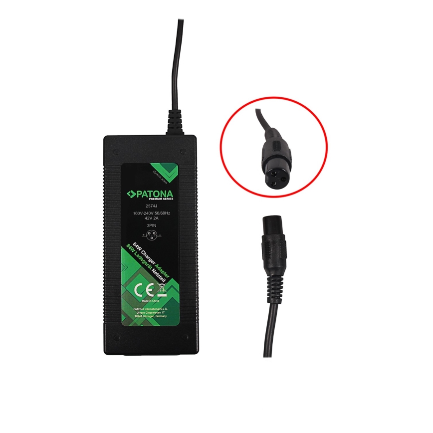 PATONA - Carregador para trotinete elétrica e Hoverboards elétricos 42V/2A/84W 3pin