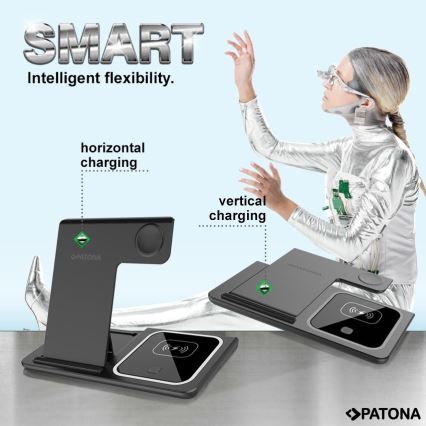 PATONA - Carregador sem fios 3 em 1 para iPhone preto