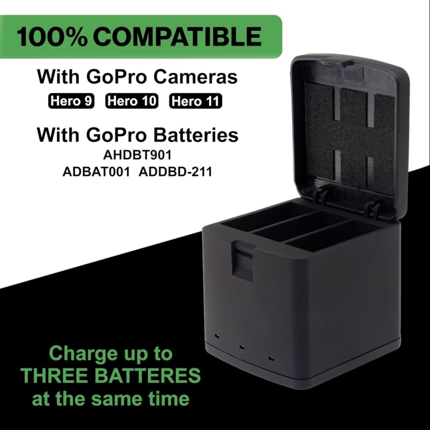 PATONA - Carregador Triple GoPro Hero 9/Hero 10/Hero 11/Hero 12