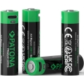 PATONA - CONJUNTO 4x Pilhas AA/LR6 Li-Pol 2000mAh 1,5Vs com USB-C carregamento
