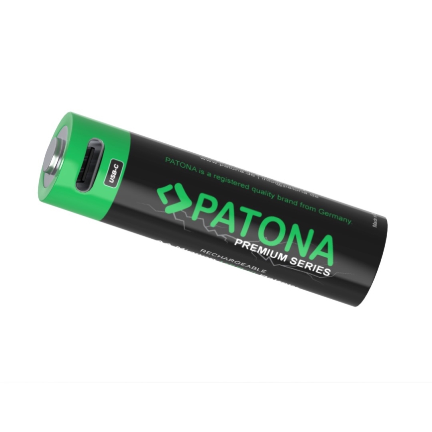 PATONA - CONJUNTO 4x Pilhas AA/LR6 Li-Pol 2000mAh 1,5Vs com USB-C carregamento