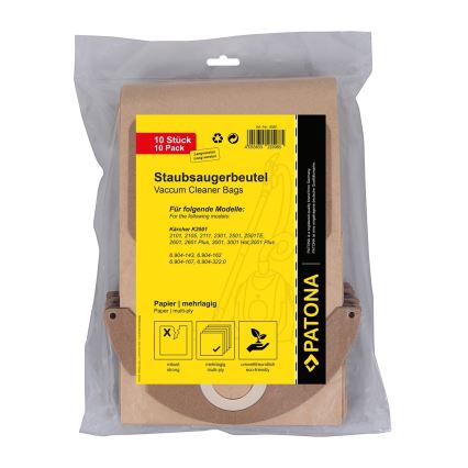 PATONA - Sacos para aspirador KÄRCHER K2501/K2601/K3001/K2101/K2301 papel - 10 peças