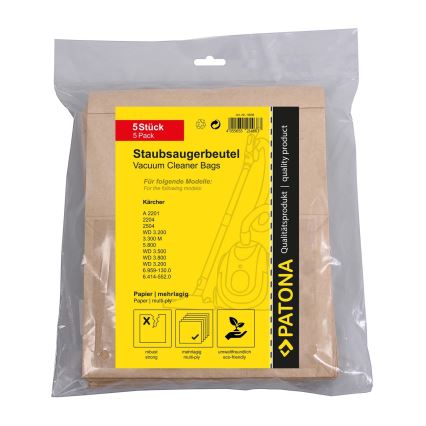 PATONA - Sacos para aspirador KÄRCHER WD3/A2201/2204/2504/3.300/5.800 papel - 5 pcs
