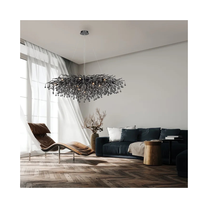 Paul Neuhaus 2031-18 - Lustre suspenso com cabo ICICLE 15xG9/40W/230V 75x150 cm preto