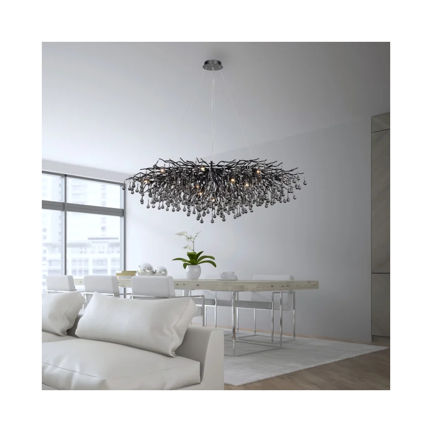 Paul Neuhaus 2031-18 - Lustre suspenso com cabo ICICLE 15xG9/40W/230V 75x150 cm preto