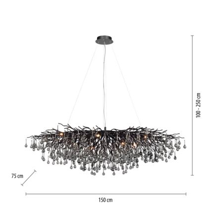 Paul Neuhaus 2031-18 - Lustre suspenso com cabo ICICLE 15xG9/40W/230V 75x150 cm preto