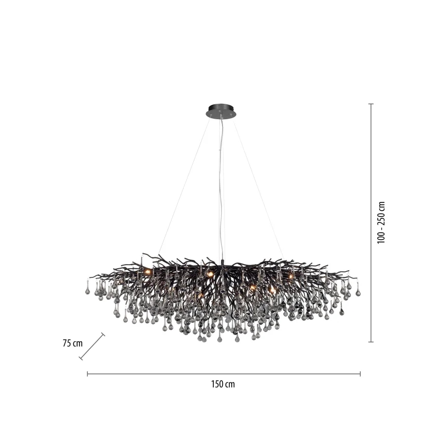 Paul Neuhaus 2031-18 - Lustre suspenso com cabo ICICLE 15xG9/40W/230V 75x150 cm preto