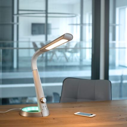 Paul Neuhaus 4591-60 - Candeeiro de mesa LED RGB com regulação BILL LED/5,7W/230V 3000-6500K USB + LED/1,6W brass