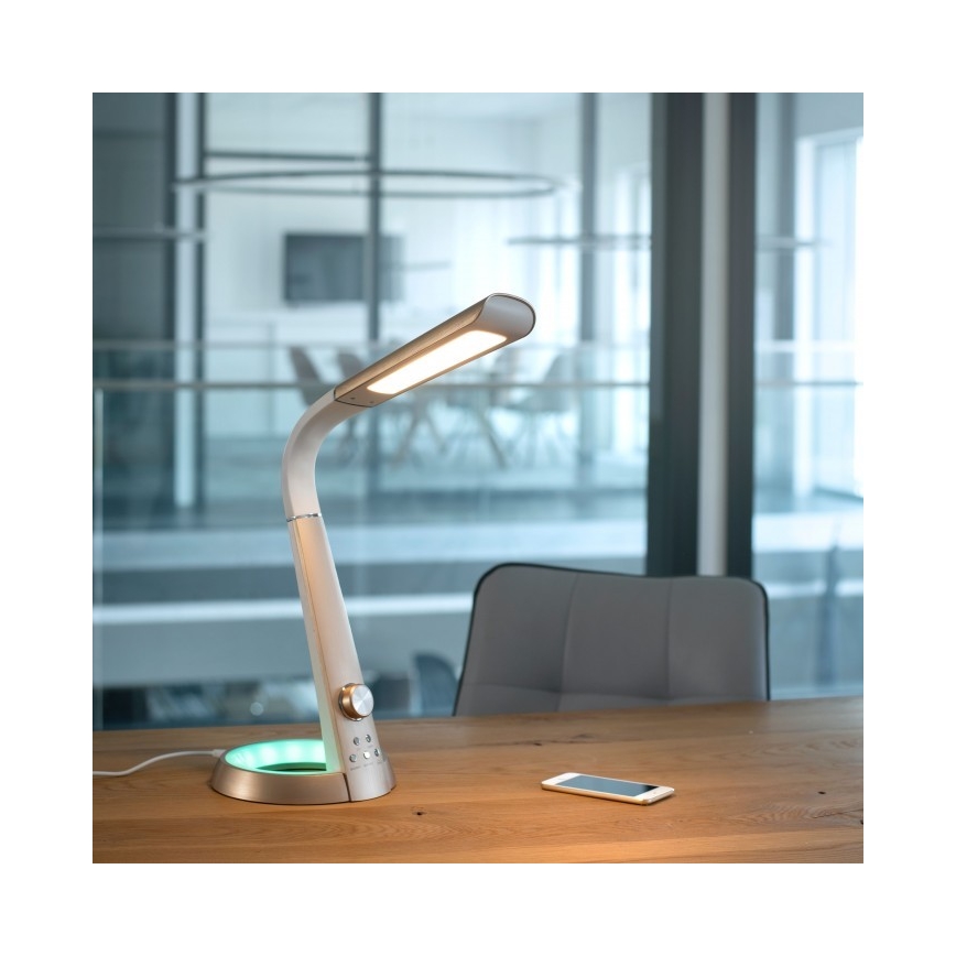 Paul Neuhaus 4591-60 - Candeeiro de mesa LED RGB com regulação BILL LED/5,7W/230V 3000-6500K USB + LED/1,6W brass