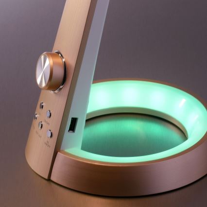 Paul Neuhaus 4591-60 - Candeeiro de mesa LED RGB com regulação BILL LED/5,7W/230V 3000-6500K USB + LED/1,6W brass