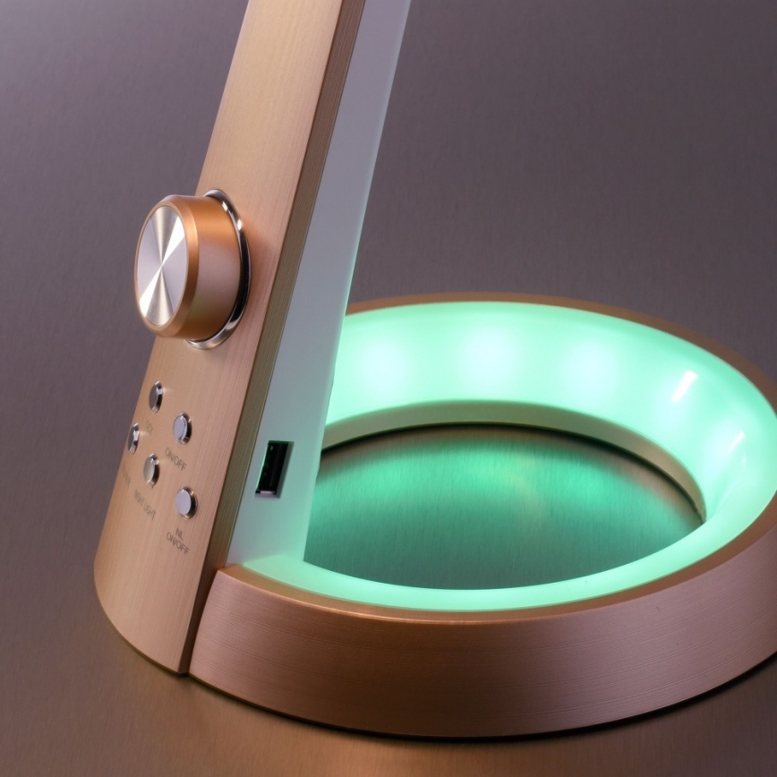 Paul Neuhaus 4591-60 - Candeeiro de mesa LED RGB com regulação BILL LED/5,7W/230V 3000-6500K USB + LED/1,6W brass