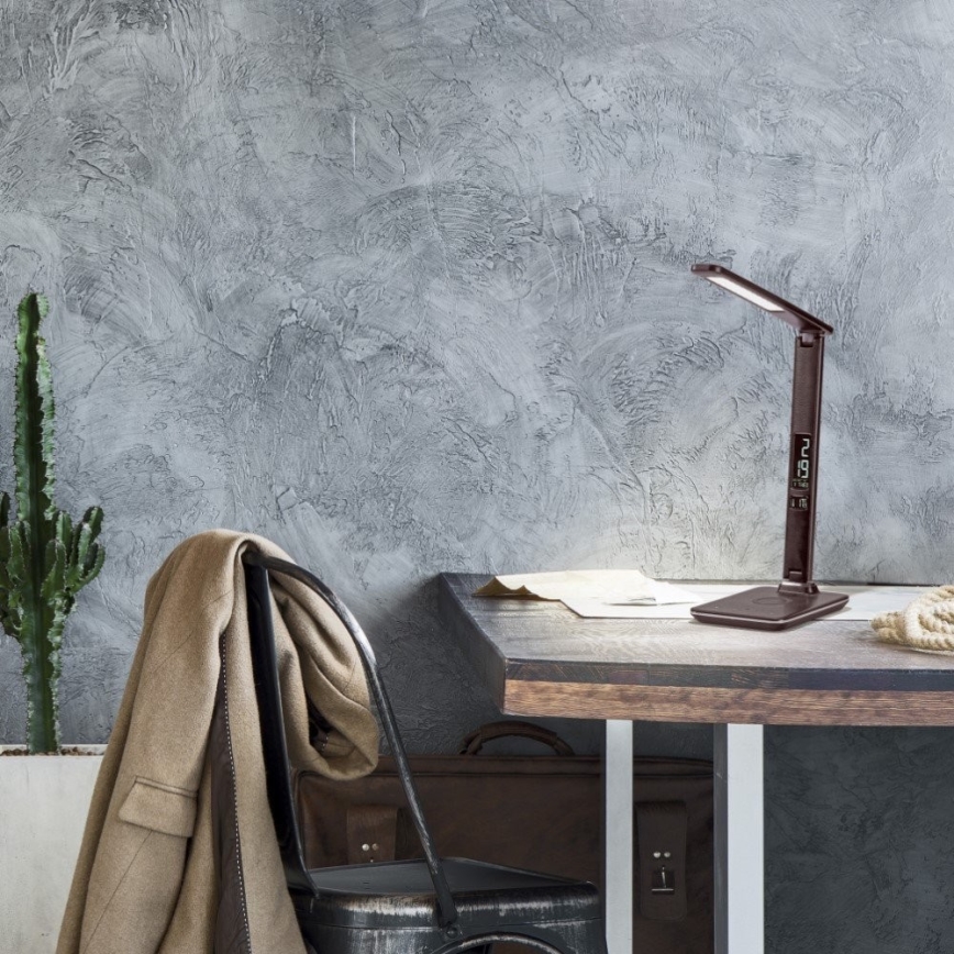 Paul Neuhaus 4595-23 - Lâmpada de mesa tátil LED regulável com carregamento sem fio ADRIANO LED/5W/230V castanha