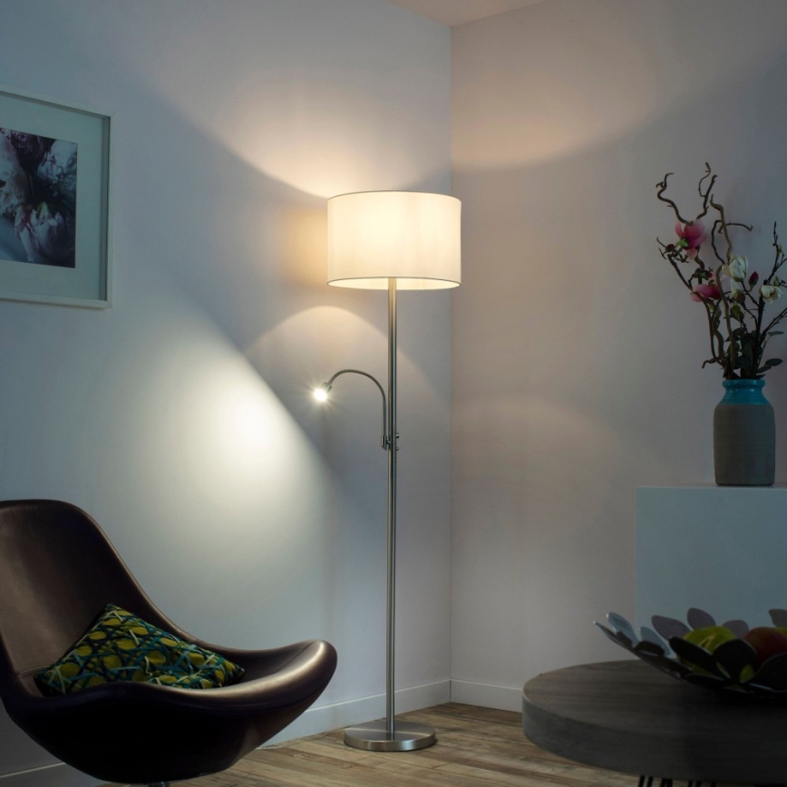 Paul Neuhaus 646-55- Candeeiro de chão LED com regulação ROBIN 1xE27/40W/230V+LED/2,1W branco