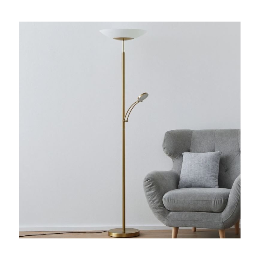 Paul Neuhaus - 655-60 - Candeeiro de chão LED com regulação ALFRED 1xLED/28W/230V+1xLED/4W/230V latão