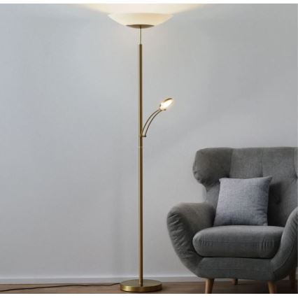 Paul Neuhaus - 655-60 - Candeeiro de chão LED com regulação ALFRED 1xLED/28W/230V+1xLED/4W/230V latão