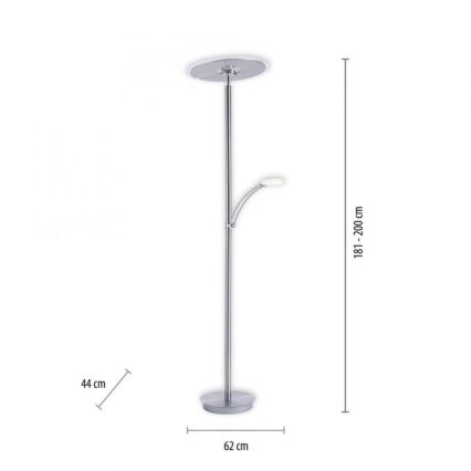 Paul Neuhaus 673-55 - Candeeiro de pé LED regulável ARTUR 2xLED/21W/230V+LED/6W cromado brilhante