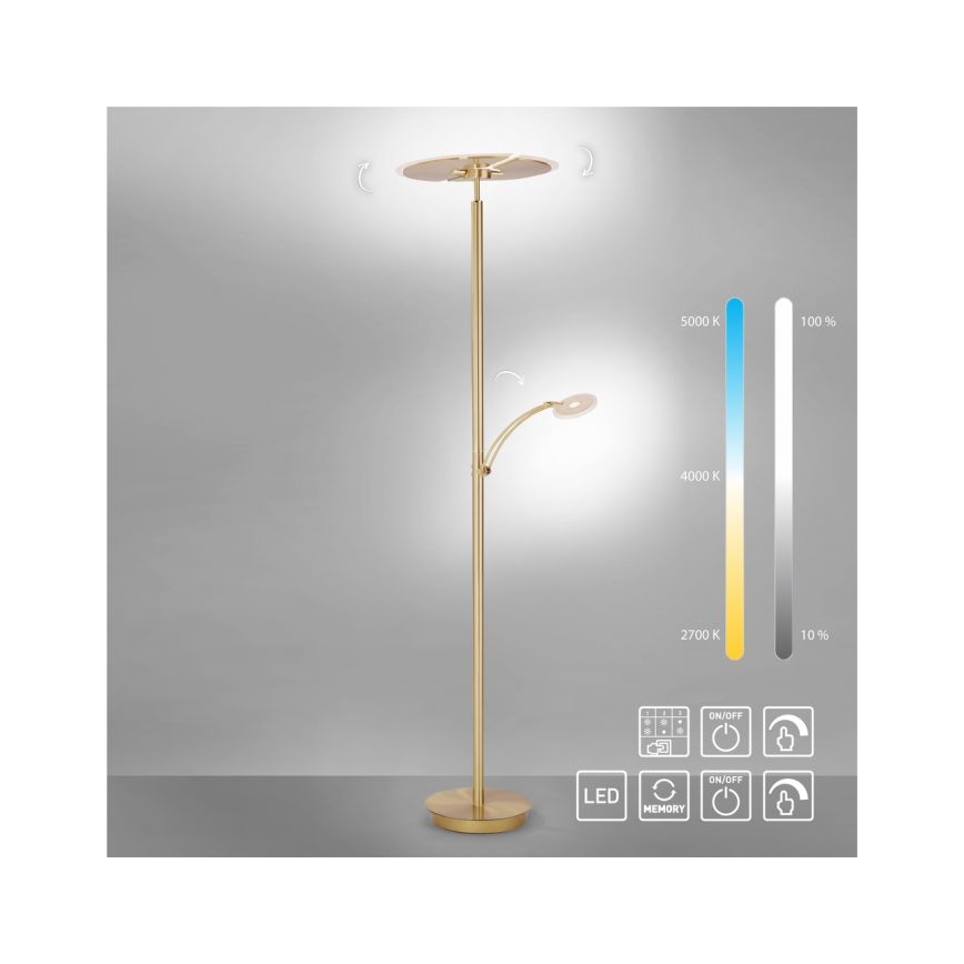 Paul Neuhaus 673-60 - Candeeiro de pé LED regulável ARTUR 2xLED/21W/230V+LED/6W dourado