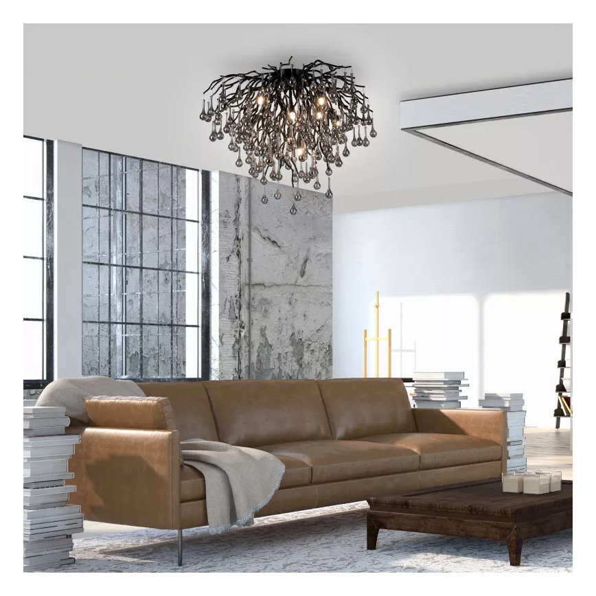 Paul Neuhaus 8091-18 - Lustre de tecto ICICLE, montagem em superfície, 9xG9/40W/230V, Ø 50 cm, preto