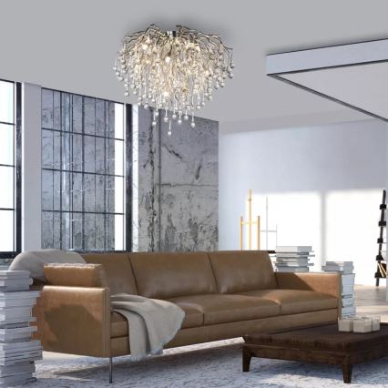 Paul Neuhaus 8091-55 - Candeeiro integrado ICICLE 9xG9/40W/230V diâmetro 50 cm cromado brilhante