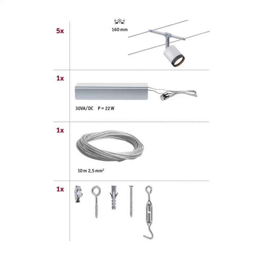 Paulmann 3981 - CONJUNTO 5xLED/4W Spot embutido para sistema de cabos TUBE 230V