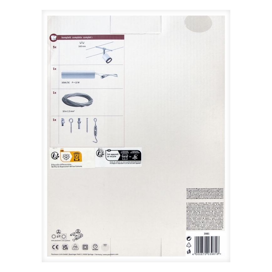 Paulmann 3981 - CONJUNTO 5xLED/4W Spot embutido para sistema de cabos TUBE 230V