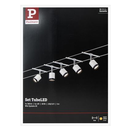 Paulmann 3981 - CONJUNTO 5xLED/4W Sistema de cabos completo TUBE 230V cromo mate/preto