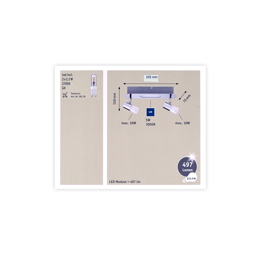 Paulmann 66647 - Luminária de teto LED 2xG9/10W/230V + LED/5W