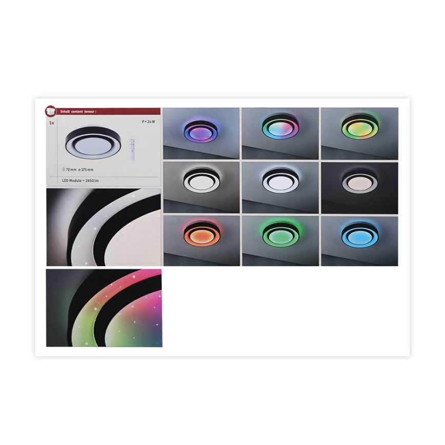 Paulmann 70544 - LED RGBW/22W Iluminação de teto com regulação RAINBOW 230V 3000-6500K + controlo remoto