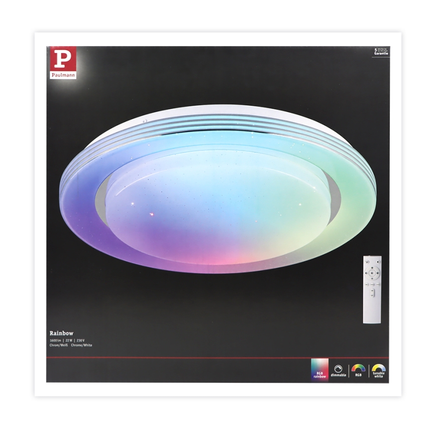 Paulmann 70546 - LED RGBW/22W Iluminação de teto com regulação RAINBOW 230V 3000-6500K + controlo remoto
