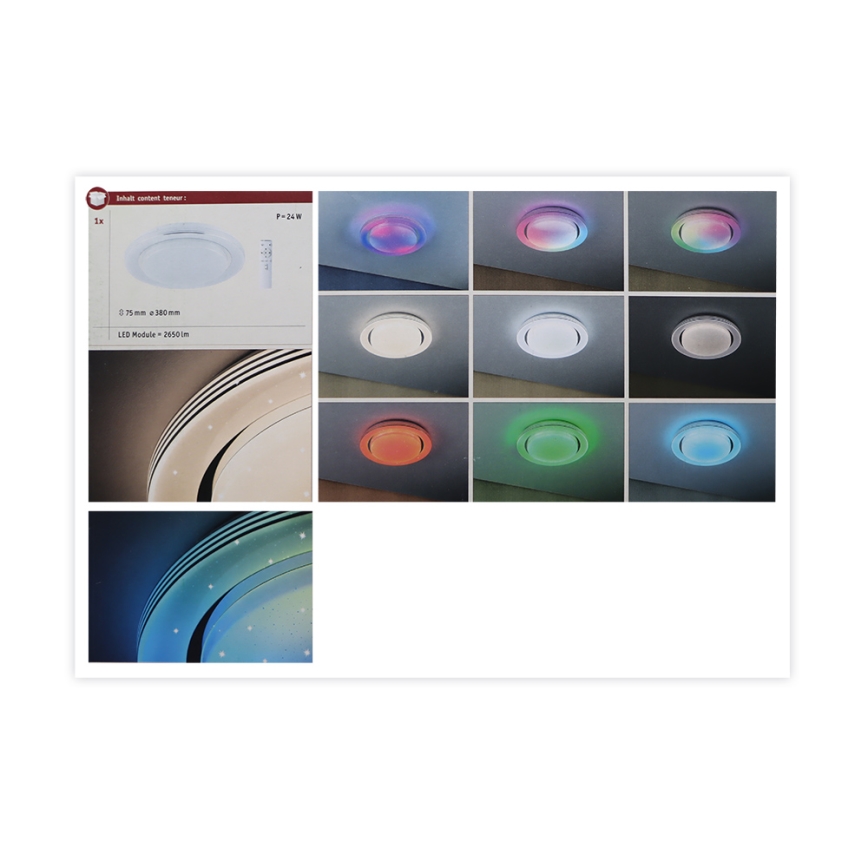 Paulmann 70546 - LED RGBW/22W Iluminação de teto com regulação RAINBOW 230V 3000-6500K + controlo remoto