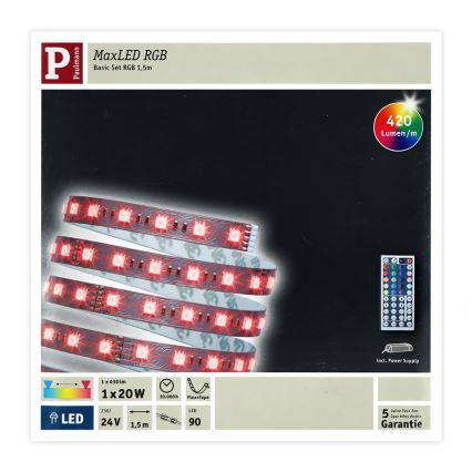 Paulmann 70587 - Fita LED RGB MAXLED 20W, dimerizável, 1,5 m, 230V + comando remoto