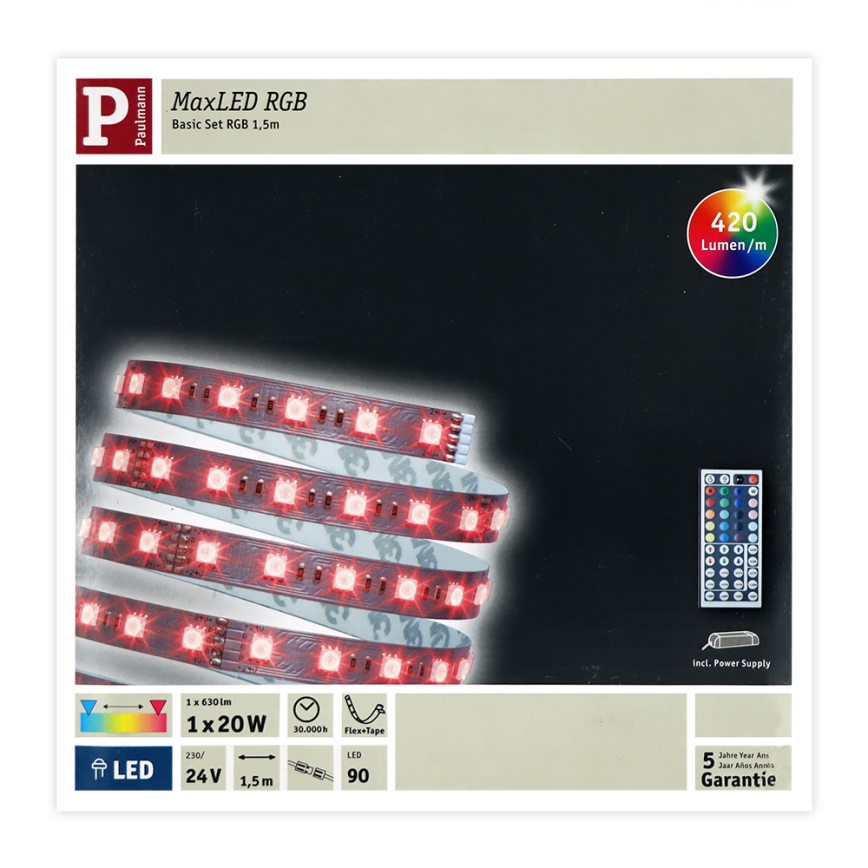 Paulmann 70587 - LED RGB/20W Tira com regulação MAXLED 1,5m 230V + controlo remoto