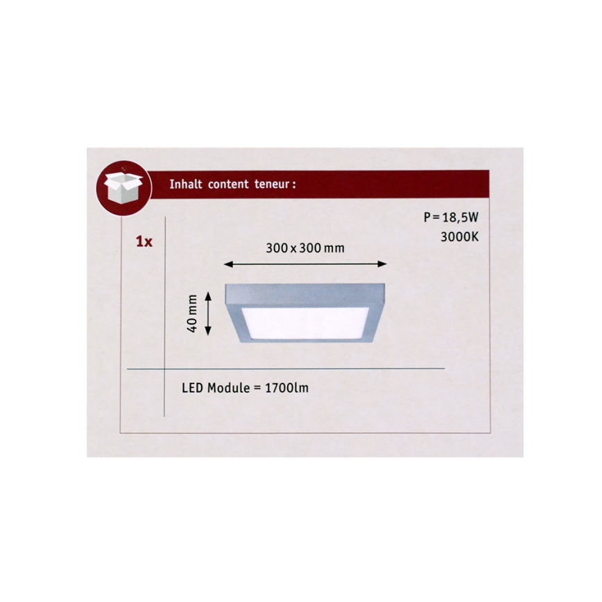 Paulmann 70650 - LED/17W Iluminação de teto LUNAR 230V 30x30 cm cromado mate