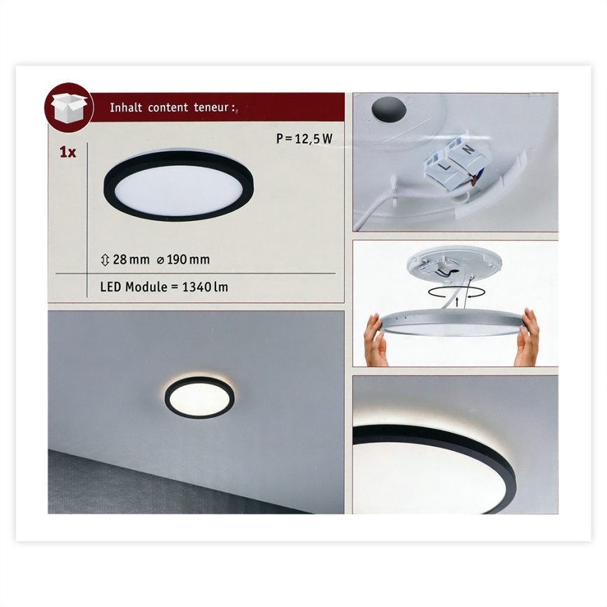 Paulmann 70997 - LED/11,2W Painel integrado ATRIA 230V 3000K diâmetro 19 cm preto