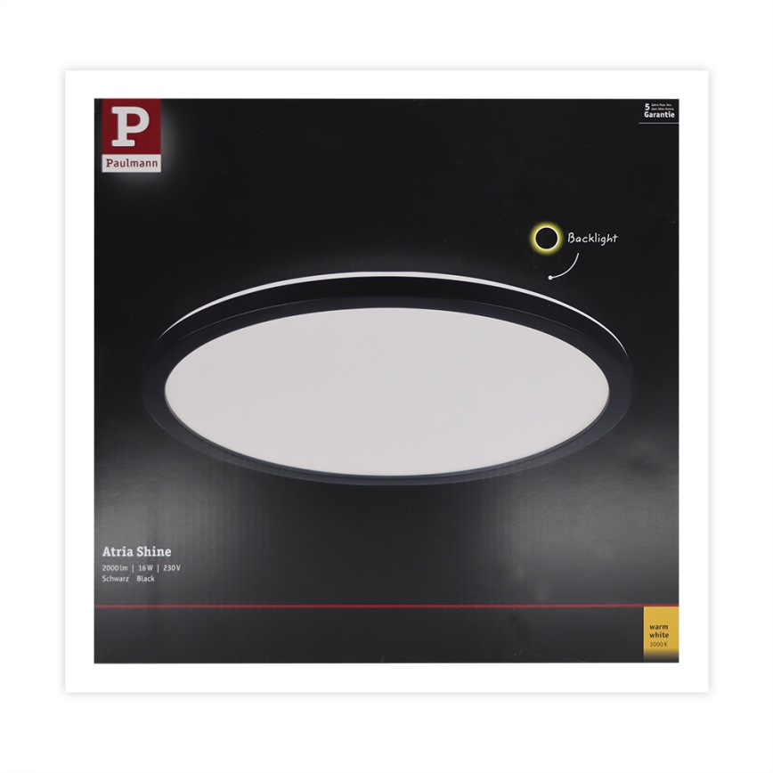 Paulmann 70998 - LED/16W Painel integrado ATRIA 230V 3000K diâmetro 29,3 cm preto