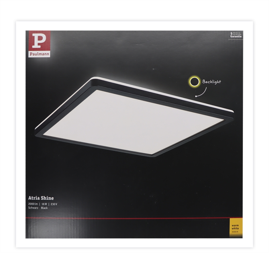 Paulmann 71001 - LED/16W Painel integrado ATRIA 230V 3000K 29,3x29,3 cm preto