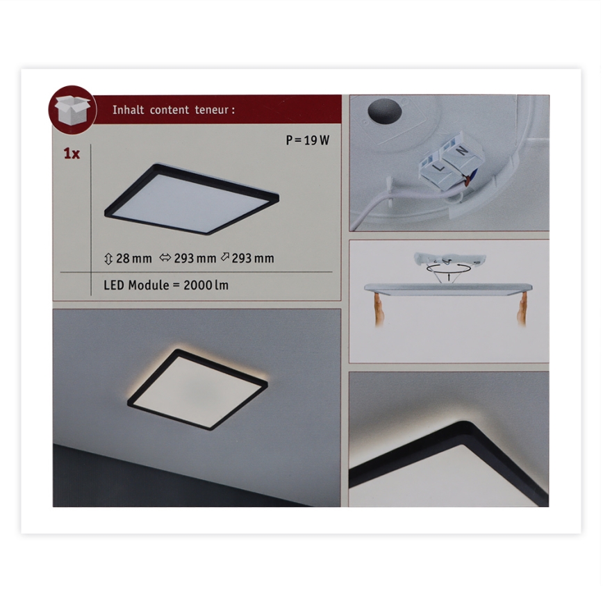 Paulmann 71001 - LED/16W Painel integrado ATRIA 230V 3000K 29,3x29,3 cm preto