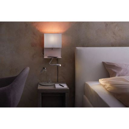 Paulmann 78913 - LED/2,5W + 1xE27/40W Aplique de parede com prateleira e porta USB MERANI 230V branco