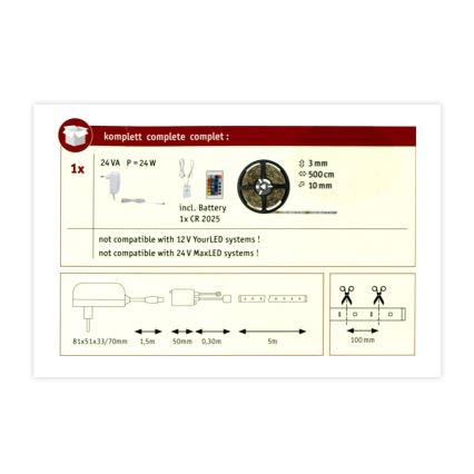 Paulmann 78978 - Tira com regulação LED RGB/20W SIMPLED 5m 230V + CR