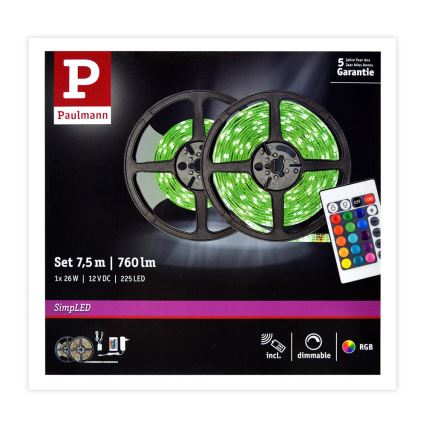 Paulmann 78979 - Tira com regulação LED RGB/26W SIMPLED 7,5m 230V + CR
