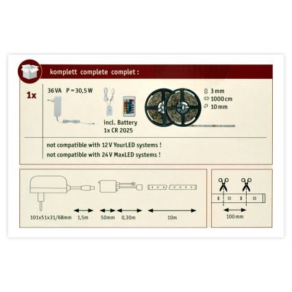 Paulmann 78980 - Tira com regulação LED RGB/28W SIMPLED 10m 230V + CR