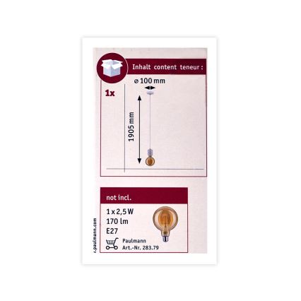 Paulmann 79604 - Candelabro num fio NORDIN 1xE27/20W/230V