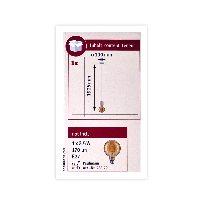 Paulmann 79604 - Candelabro num fio NORDIN 1xE27/20W/230V