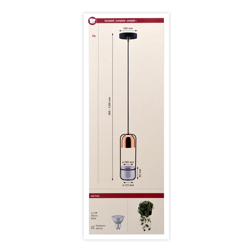 Paulmann 79749 - 1xGU10/20W Candelabro suspenso FANJA 230V