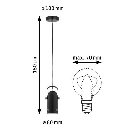 Paulmann 79766 - LED RGBW 1xE27/9W Pendente em cabo LAVEA 230V preto