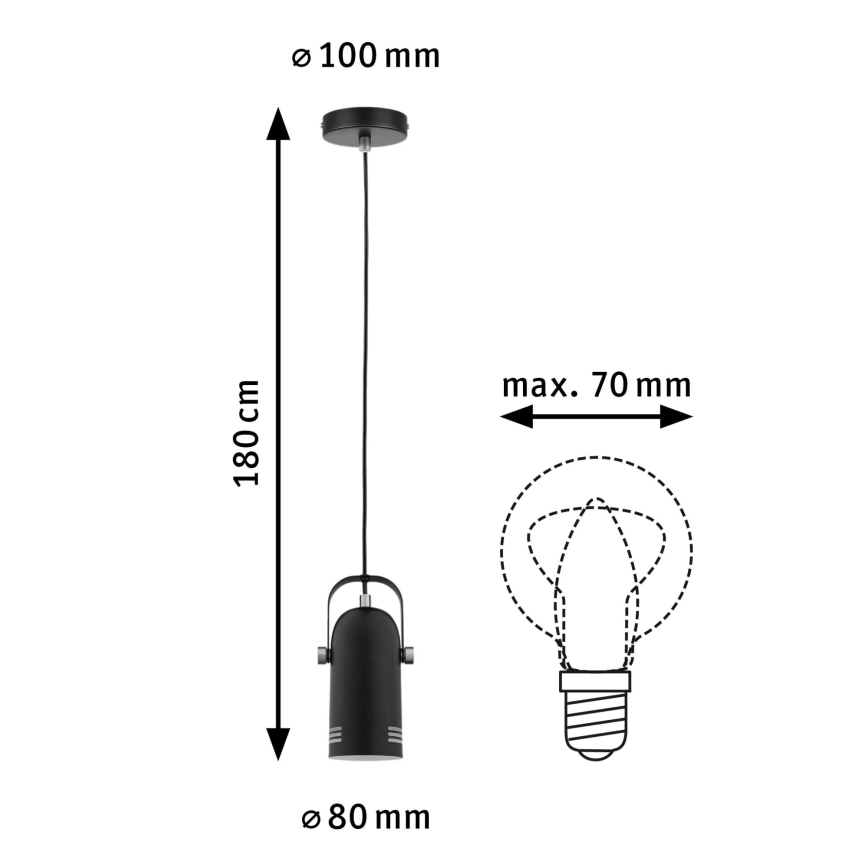 Paulmann 79766 - Pendente em cabo LAVEA LED 1xE27/8W 230V preto